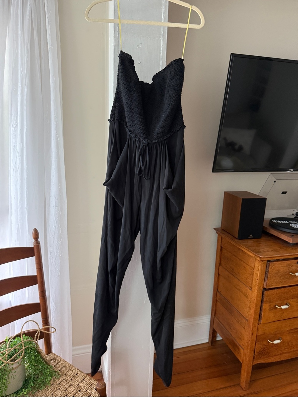 Catherine Malandrino Black Smocked Harem Jumpsuit Size 10 Draped